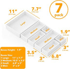 SpaceAid 7-Piece Bamboo Drawer Organizer Storage Boxes Set, Wood Tray Junk Drawer Organizers Multi-Use Divider Bins for Kitchen, Bathroom, Office Desk and Makeup Organization (7 Pack, White)
