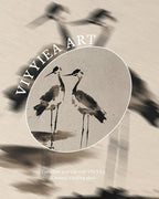 VIYYIEA Vintage Gold Framed Wall Art for Living Room, Two Cranes Canvas Prints Home Decor, Ink Painting Picture, Bedroom Wall Decor Gifts for Friends or Family -【Two Cranes】-(16L x 12W)