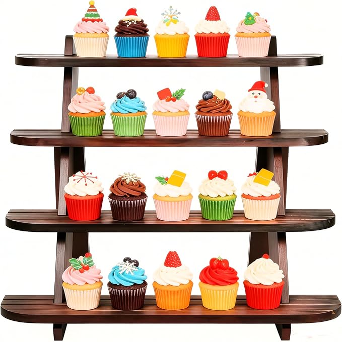 Wooden Cupcake Stand, 4 Tier Shelf Earring & Ring Holder Stands,Tiered Tray Stand Display Shelf Display Riser, Table Display Stand For Vendors, Perfume Organizer, Fragrance Shelf, Spice Rack