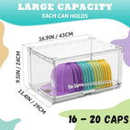 4 Pack Large Hat Organizer Box, Stackable Clear Baseball Caps Holder Box Containers with Sliding Door for Hats Snapback Cap Storag, Hat Rack Display Case, Holds 20 Hats Each -Clear