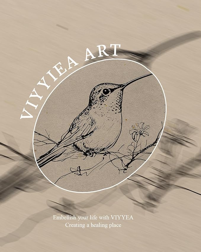VIYYIEA Vintage Gold Framed Wall Art for Living Room, Hummingbird Canvas Prints Home Decor, Oil Painting Picture, Bedroom Wall Decor Gifts for Friends or Family -【Resting Hummingbird】-(10L x 8W)