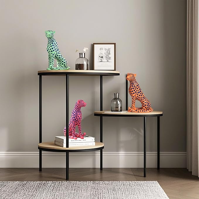 Quoowiit Statues for Home Decor, Modern Sculptures and Statues Decorations for Living Room, Bedroom, Table, Bookshelf, White Resin Leopard Art Decorative Sculpture with Black Polka Dots Design