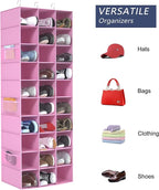 coastal rose Hanging Shoe Organizer for Closet, 30 Sections Hanging Closet Organizers and Storage Shelves Space Saving Shoe Racks Holder Pink,17" W×11.5" Dx 48" H
