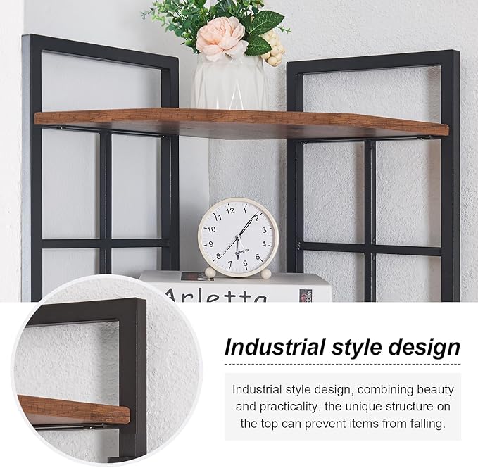 HOMISSUE Corner Shelf, 6 Tier Tall Narrow Bookshelf 76.9", Industrial Corner Bookcase with Storage for Home Office Living Room and Bedroom, Rustic Brown