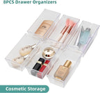 Backerysupply Clear Plastic Drawer Organizer Tray for Vanity Cabinet (6"×3"×2" Set of 8) Storage Tray for Makeup, Kitchen Jewelries and Gadgets