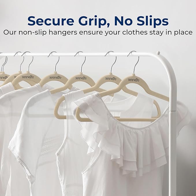 SereneLife 200 Pack Velvet Hangers - Non-Slip Felt Hangers with 360° Swivel Hook, Space-Saving, Ultra-Thin, Lightweight for Shirts, Sweaters, Hoodies, Kids Clothes & Dresses