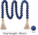 Meplait 39in Wood Bead Garland Farmhouse with Tassels,Versatile Prayer Beads Boho Chic Wall Hanging Home Decor (Navy Blue)