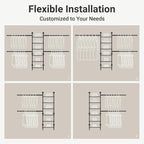 Timate S3X Medium Expandable Wall Mounted Clothes Rack with 6 Adjustable Shelves & 4 Expandable Hanger Rods, Heavy Duty Industrial Pipe Clothing Rack for Hanging Clothes, Fits Spaces 5'3"- 8', Black