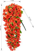 HyeFlora Artificial Fake Hanging Flowers Plants for Outdoor Outside Spring Decor, 2PCS Faux Silk Orange Morning Glory Trailing Vines UV Resistant Look Real for Home Planter Porch Patio