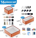 Vegan Leather Drawer Organizers,16 Pack Makeup Storage boxes,Vanity Drawer Luxury upgrade,Bedroom fabric Drawers replacement,bathroom organization and storage Optimal solution