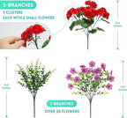Fake Artificial Silk Flowers for Outdoors with Realistic UV Resistant, Faux Plants for Outside Indoor, Home Patio Garden Back Yard Front Poch Decor Spring Summer(12 Bunches)