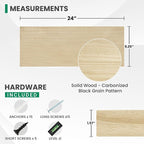 Wood Floating Shelves For Wall, 24”W x 9”D x 1.56”H Deep Wood Wall Shelves for Living Room Bedroom Bathroom Kitchen Drcor Storage with Invisible Heavy-Duty Metal Bracket, Natural Finish, Set of 2