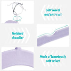 Velvet Hangers 50 Pack – Slim Non-Slip Flocked Hangers with 360° Swivel Hook, Space-Saving Closet Organizer for Dresses, Coats, Blouses(Purple)