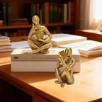 Antique Gold Reading Thinker Statue, Set of 2 Bookshelf Decor Abstract Art Thinker Sculptures, Modern Aesthetic Figurine Home Decoration Ornaments for Living Room Office Shelf Coffee Table Desk Decor
