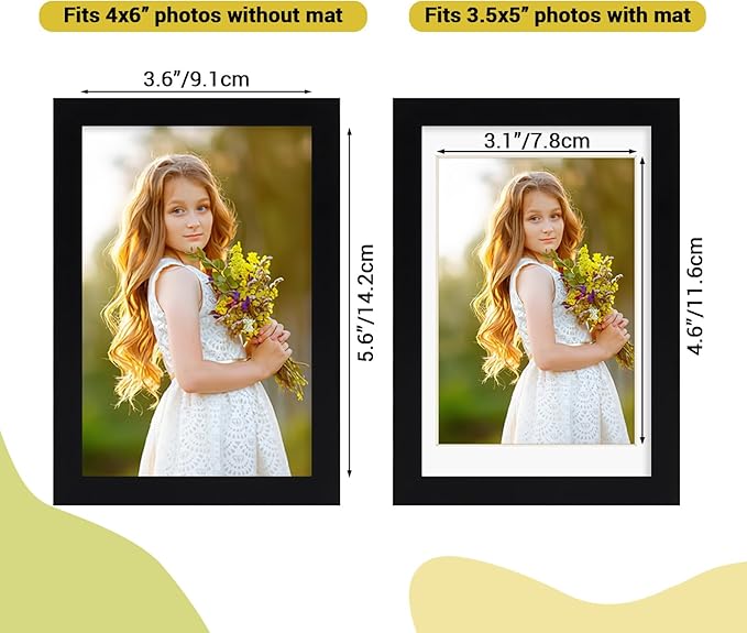 Rempry 4x6 Picture Frame, Display Pictures 3.5x5 with Mat or 4x6 Without Mat, Wall Hanging or Tabletop Photo Frame with Shatter Resistant Plexiglass, Black, 1 Pack