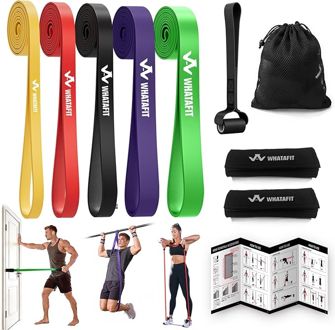 WHATAFIT Resistance Bands,Pull Up Assist Bands Set with Handles, Exercise & Workout Bands with Door Anchor for Men & Women – Home Fitness Equipment for Strength Training, Stretching