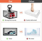 12 Pack Gray Transparent Shoe Storage Organizer, Stackable Shoe Boxes for Closet, Drop Front Plastic Shoe Box with Grey Door, Easy to Assemble, Fit up US Size 12(13.4”x 9.8”x 7.1”)