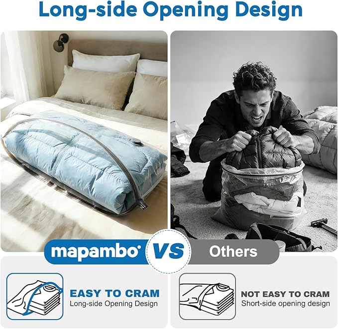 Mapambo Travel Vacuum Bags with -60000Pa LED Electric Pump, 12 Pack Vacuum Seal Bags for Clothing Travel in 3 Combo sizes, Space Saver Vacuum Storage Bags, Saving up to 80% of Space (12 Combo Size)