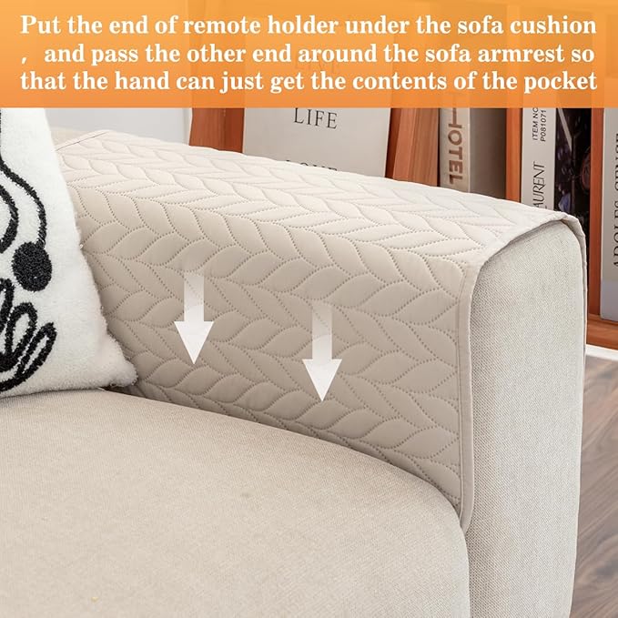 Sofa Armrest Organizer Arm Chair Caddy for Recliner, Remote Control Holder for Recliner, Non-Slip Armchair Caddy with 6 Pockets Storage for Magazine, Tablet, Phone, Beige