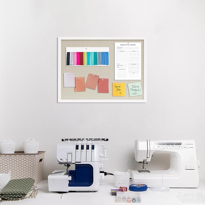 DAHAPYBOO Cork Board with Linen White,Bulletin Board 23"x17" Hanging Corkboards for Office Home School Message Board or Vision Board Decoration.