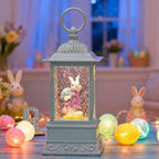 Easter Snow Globe, Easter Decorations for The Home, Lighted Glitter Bunny Snowglobe Lantern for Spring Home Decor