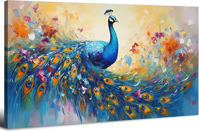 Abstract Peacock Wall Art Colorful Peacock Pictures Wall Decor Abstract Bird Canvas Poster Watercolor Animal Prints Painting Vintage Framed Artwork for Living Room Bedroom Home Decorations 20x40
