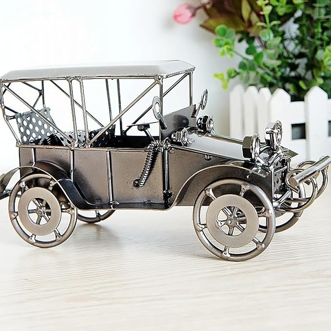 Metal Antique Vintage Car Model Home Décor Handmade Handcrafted Collections Collectible Vehicle (Silver)