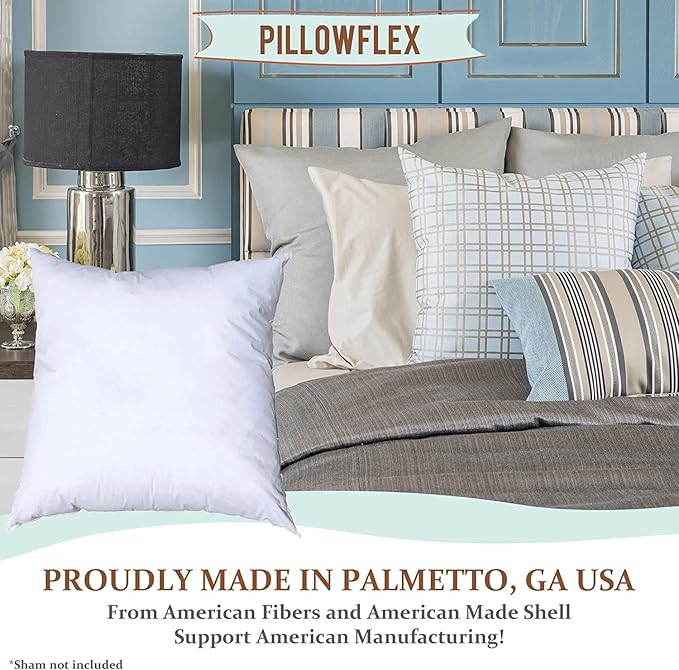 Pillowflex Premium Polyester Throw Pillow Insert - 30x30 Ultra Soft Square Throw Pillow, Couch Sham, Lumbar, Back, Sofa - Machine Washable - Decorative Accent Form - 1 Soft Pillow