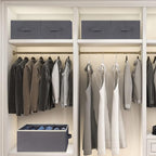 6 Pcs Large Size Wardrobe Clothes Organizers 6 Grids for Pants, Jeans, Sweater, T-shirt, Dress Stackable Closet Drawer Organizer Storage Bin Container with Sturdy Handles, Dark Grey