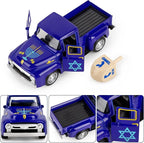 Hanukkah Truck Decor Vintage Metal Truck with Wood Dreidel Ornament Festive Jewish Holiday Farmhouse Tabletop Tiered Tray Decoration for Home Kitchen Office Tiered Tray Supplies