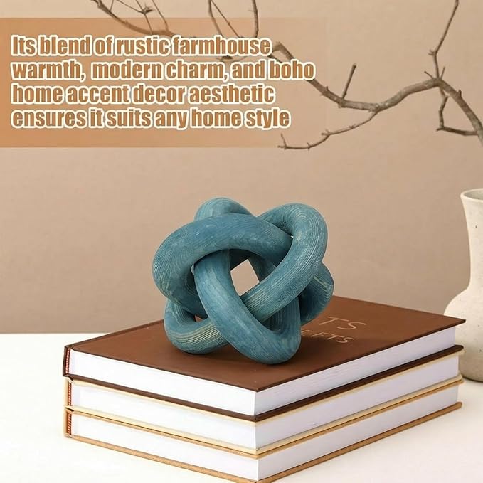 Yalikop 3 Link Wood Knot Decor Rustic Home Décor Accents Hand Carved Coffee Table Decoration, Boho Chain Link Decoration, Modern Shelf, Rustic Objects for Home Living Room Bedroom(Blue)