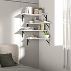 ROMGUAR CRAFT Corner Floating Shelves Wall Mounted Set of 4, Rustic Wood Storage Display Shelves for Home Decor, Bathroom, Kitchen, Bedroom, Living Room, Office (White)