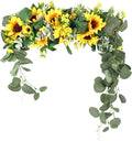 Artificial Sunflower Swag, 17.7inch Decorative Flower Swag Wedding Arch Decor, Fake Flower Wreath Sunflower Swag Garland, Green Leaves Hanging Ornament Floral Swag Door Swag for Wedding Home(Yellow)
