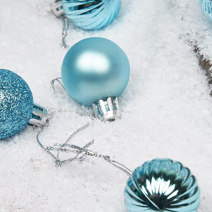 Emopeak 24Pcs Christmas Balls Ornaments for Xmas Christmas Tree - 4 Style Shatterproof Christmas Tree Decorations Hanging Ball for Holiday Wedding Party Decoration (Teal Blue, 1.3"/3.2CM)