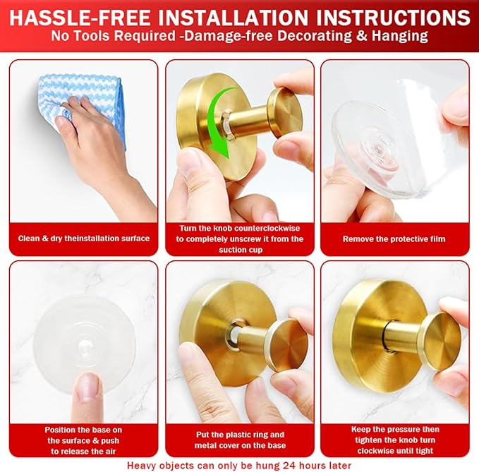4 Pack Suction Cup Wreath Hanger, New No Drill Suction Cup Hooks for Door Wreaths, Reusable Holder for Glass Window, Door, Fall, Halloween, Christmas, Welcome Sign(Gold)