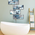 Maitys 4 Pcs Bathroom Wall Decor 10 x 4 Inch Bathroom Wall Art Contemporary Wood Restroom Pictures for Soak Unwind Relax Hanging Sign Spa Rustic Vintage Farmhouse Pediments(Blue, White)