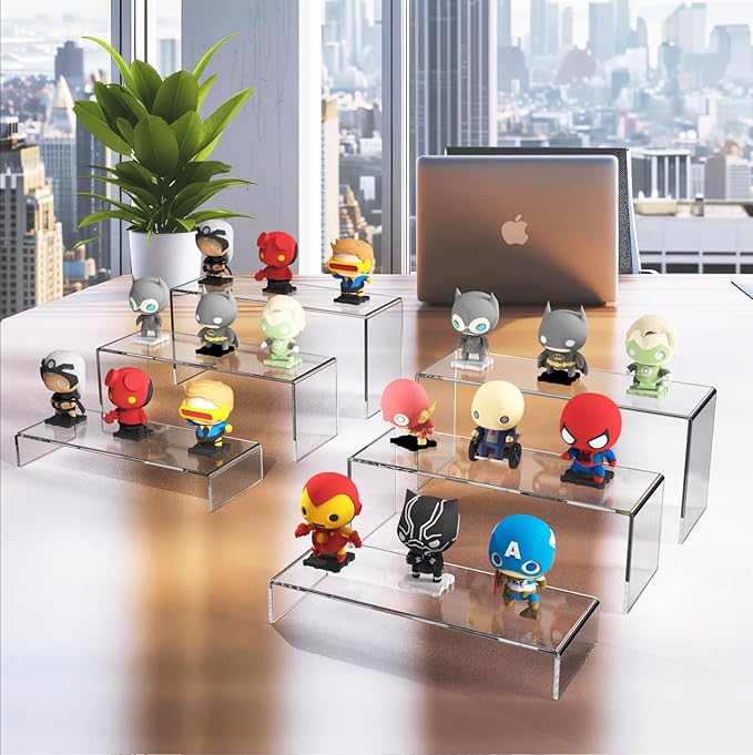 6 PCs Risers Display Stands 3 Tiers Desktop Acrylic Shelves Cake Dessert Holder Products Stand for Collectibles Shoes Jewels Pop Figure (Clear)