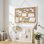 Thboxes Cork Board with Linen, 30" x 20" Double-Sided Bulletin Board Corkboard for Wall Picture Display Framed Vision Boards for Home Office School Pin Boards with 20 Pushpins &10 Clips