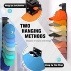 Hat Organizer for Baseball Caps, Hat Rack for Wall with Strong Adhesive Hold up to 10 Hats, Hat Hanger Holder Display for Door Closet, Cap Organizer Storage Multilayer Two Mounting Option(Black)