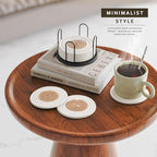 Lazebox Coasters Set of 8 for Drinks, 4 Inch Large Coasters for Coffee Table, Tabletop Protection for Hot & Cold Drinks, Versatile Coasters for Home Decor, Non-Slip & Easy to Clean, White with Coffee