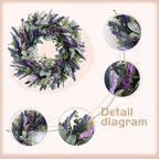 Lavender Wreaths for Front Door, 20 inch Artificial Farmhouse Wreaths for Wall Window Party Wedding Decor Indoor Outdoor Spring Summer Fall Decoration