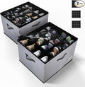 2 Pack Shoe Organizer for Closet, Foldable Fabric Shoe Storage Box with Adjustable Dividers and Clear Dustproof Cover, Large Collapsible Shoe Bins & Containers, Holds up to 32 Pairs, Gray