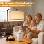 Innqoo Bedside Table Lamps for Bedroom Set of 2-Dimmable Nightstand Lamps with USB Port and Outlet,Modern Black Lamps with Linen Shade,Tall Desk Lamps for Home Office Bedroom Living Room End Table