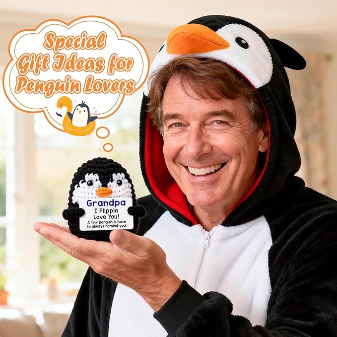 Belatelove Grandpa Gifts for Birthday, Handmade Crochet Mini Penguin Father's Day for Grandpa from Granddaughter Grandson, Funny I Love You Gift for Grandfather Greatgrandpa Easter Decor