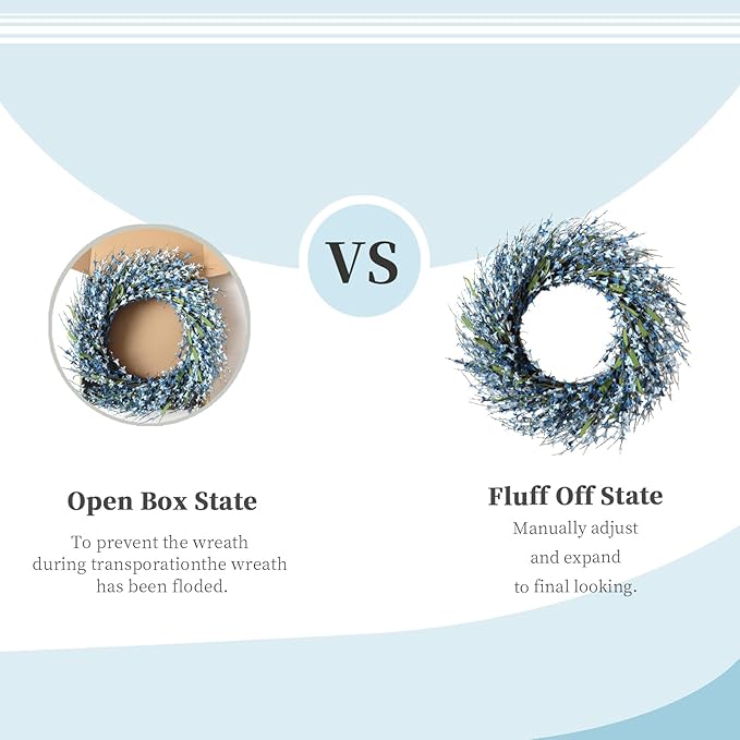 26 Inch Spring Wreaths for Front Door, Large Artificial Forsythia Flowers Wreath, Spring Summer Floral Wreath All Season for Home, Wall, Window, Porch, Wedding, Farmhouse Decor (Blue)