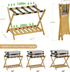 Full Assembled Luggage Rack Set of 2, Bamboo Luggage Holder Rack for Guest Room, 26.77" L Folding Suitcase Stand with 5 Nylon Straps & Storage Shelf for Bedroom Hotel (2 Pack - Natural)