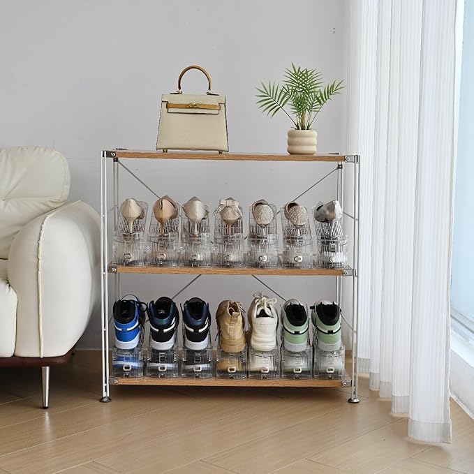 shoe slots organizer, Clear Shoe Stacker, Adjustable Level Shoe Rack,Storage Space Saver for Sneakers Display (Transparent, 10Pack)