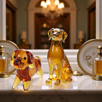 Brown Mini Dog Art Blown Glass, Crystal Cute Dog Figurine, Glass Ornament Statue Animal Collectible, Blown Art Pet Animal Collectible Figures Home Décor Accents