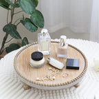 SwallowLiving Rustic Round Wood Tray Riser Farmhouse Pedestal Stand With Beaded Edge for Decor Wooden Finish Cupcake Display for Cakes and Decorative Items 11.8 inches