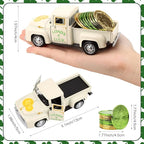 St Patricks Truck Decor White Metal Car with Gold Green Coin St Patrick’s Day Decor Farmhouse Vintage Green Metal Truck Decor Irish Party Decoration Vintage Collectible Car for Desk Bookshelf